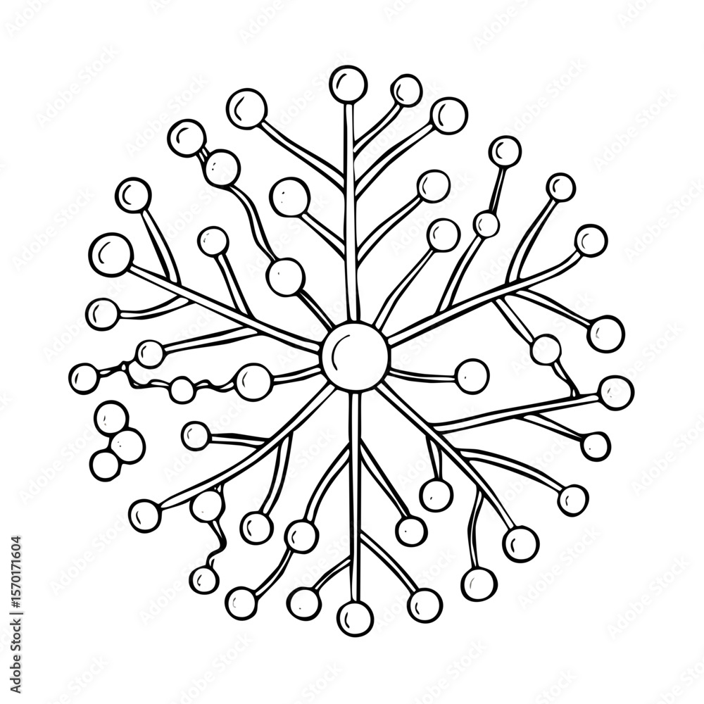 Poster abstract black vector outline illustration of snowflake, circular design element