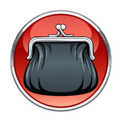 Obraz premium Black coin purse illustration in red frame saving and spending money fashion accessories finance investment symbol vector