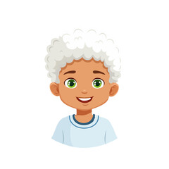 Obraz premium Cartoon Boy with Curly Hair and Green Eyes Smiling on Black Background