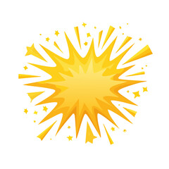 Cartoon yellow explosion with stars on black, design element. Comic book graphic burst, bang, boom, blast, bright flash impact