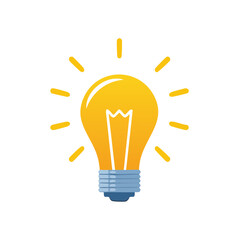 Yellow Lightbulb Icon Shining with Rays on Dark Background - Idea Generation Concept