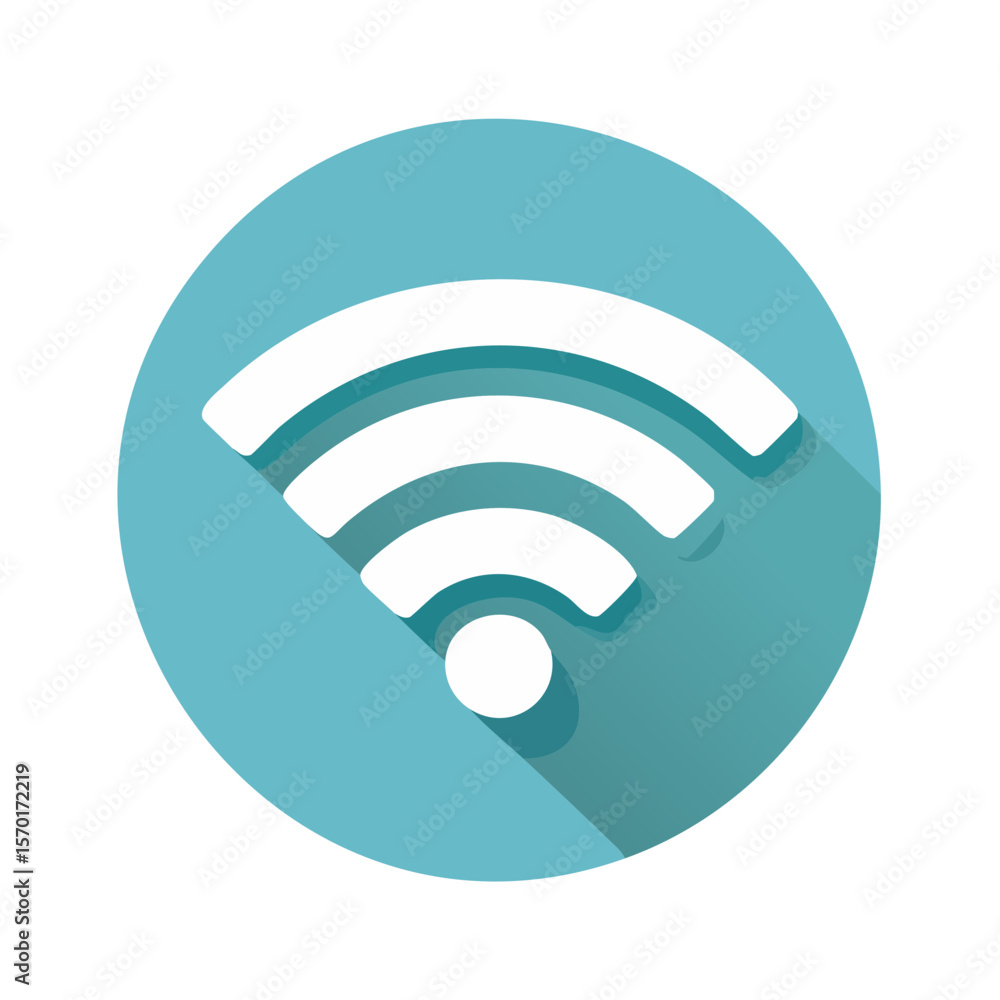 Poster wireless connection icon in flat design style with blue circle - internet connectivity, signal stren