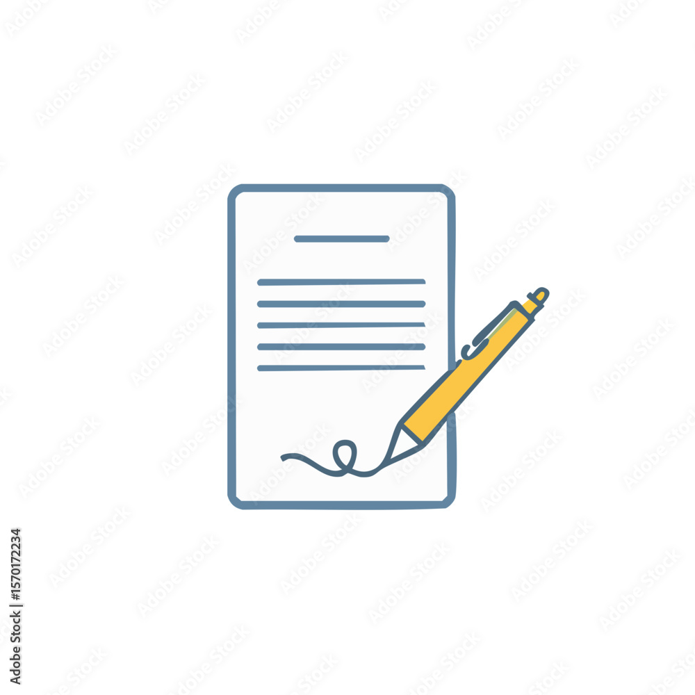Poster signing a document with pen flat vector icon for business applications