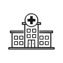 Obraz premium Hospital building line art icon emergency clinic facade healthcare architecture drawing minimalist design medical institution