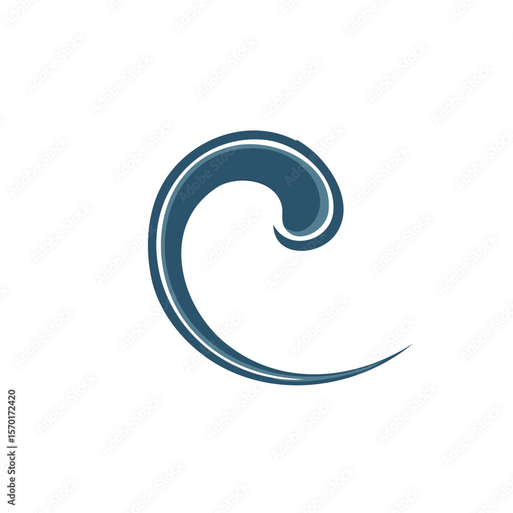 Poster elegant blue wave curl on black background, abstract vector design element