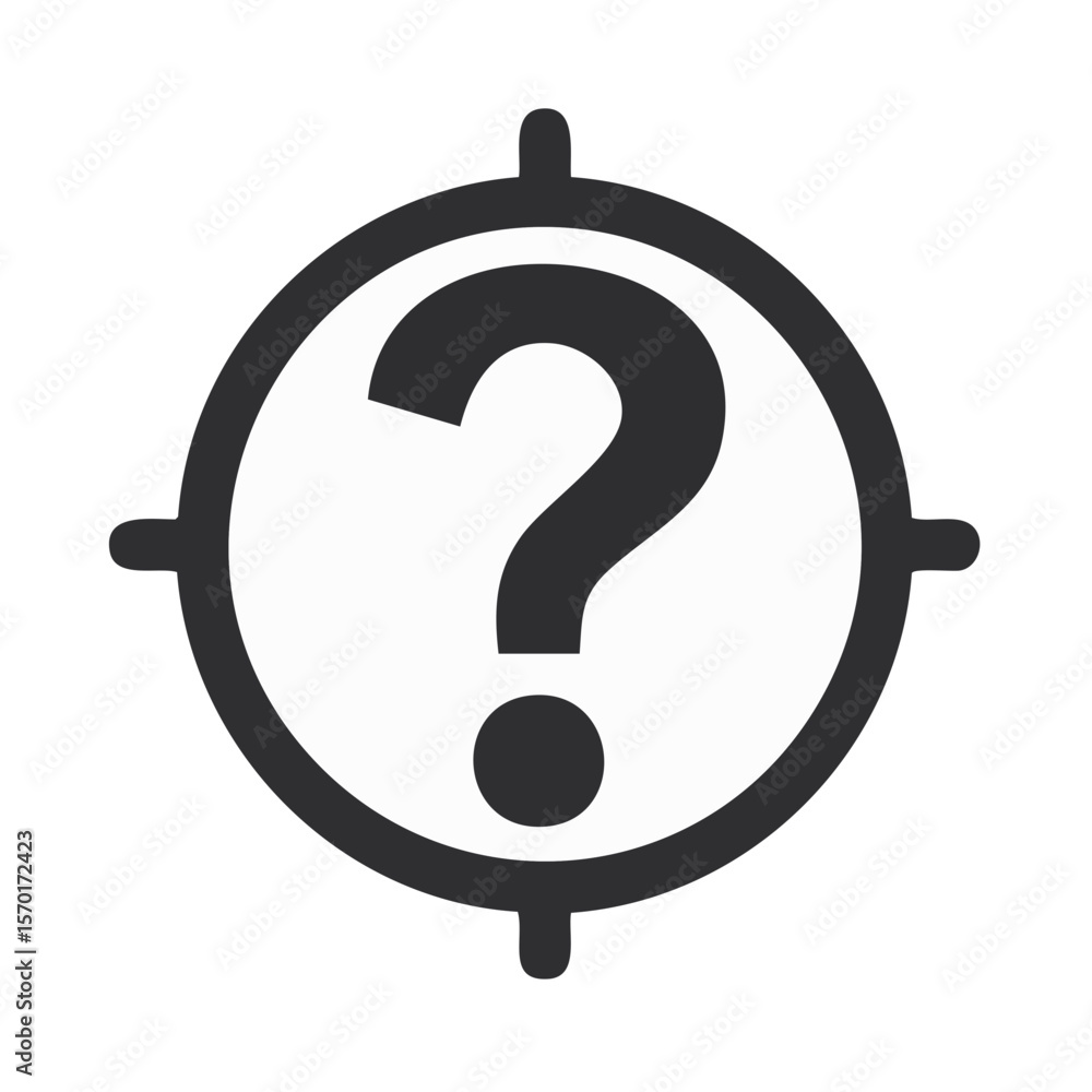 Poster question mark centered inside target symbol represents uncertainty and unknown information