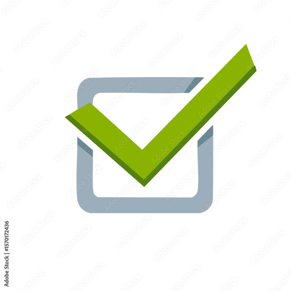 Aufkleber green check mark inside gray square box isolated on black background validation symbol