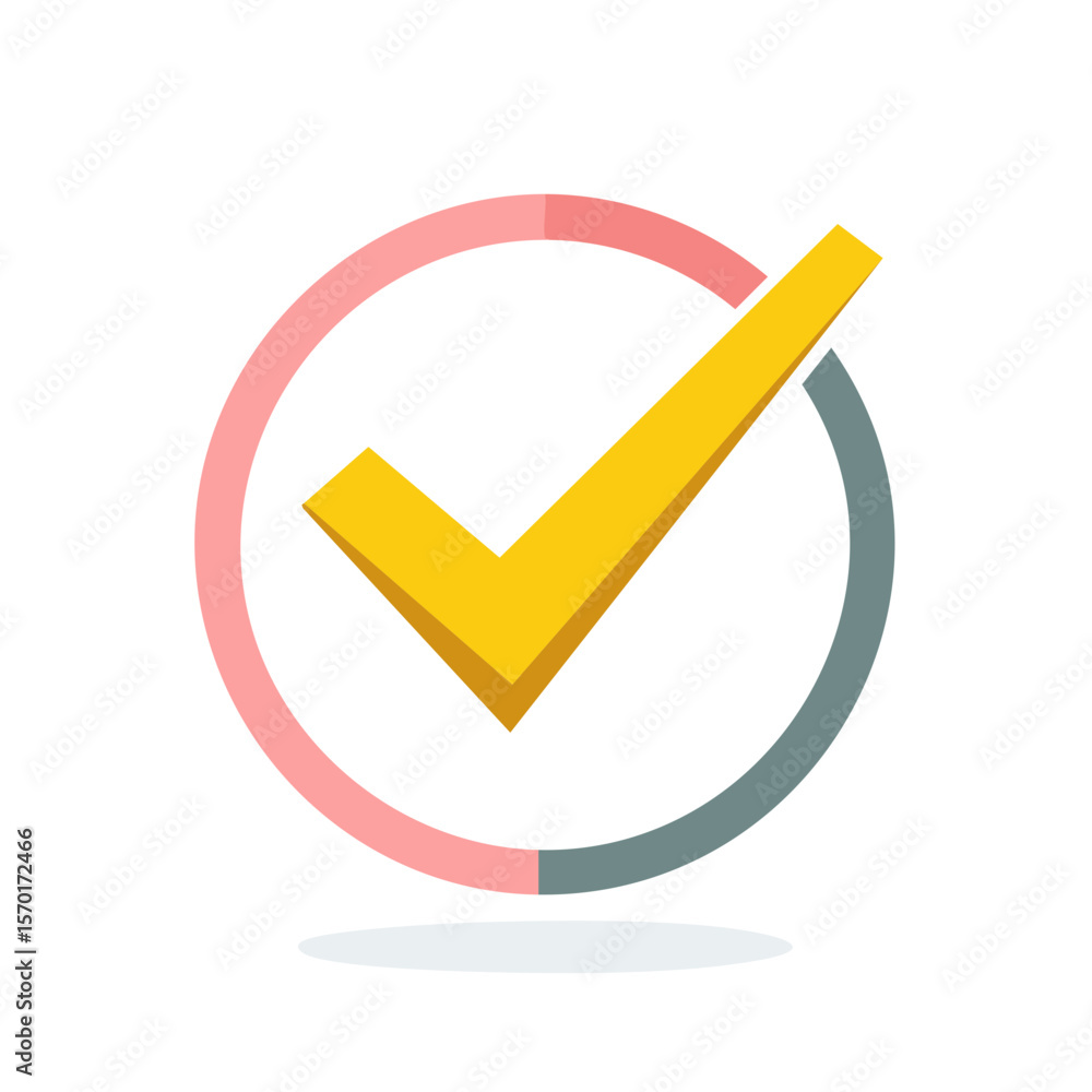 Poster yellow check mark inside colorful circular graphic symbolizing approval and completion