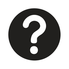 White Question Mark Icon on Dark Gray Circle Isolated on Black Background