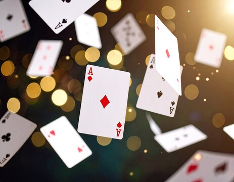Playing cards in mid-air, bokeh effect