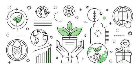 Conceptual illustration of environmental sustainability and green growth with hands holding a plant isolated on white background