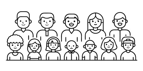 Diverse group of people icons showing different ages and genders isolated on white background