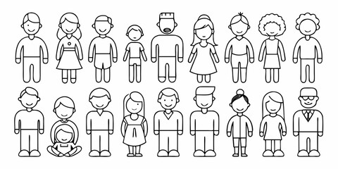 Collection of diverse people icons representing different ages genders and ethnicities isolated on white background