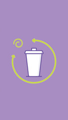 Obraz premium Stylized travel mug design with lime swirls on a plain purple background, modern concept of eco-friendly travel accessories, cafe, gift shop