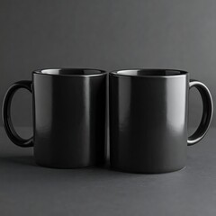 Two black mugs on a dark background, ready for branding