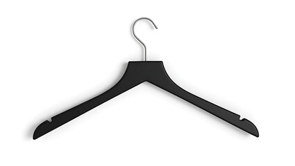 Sleek Black Wooden Clothes Hanger, Minimalist Design, Isolated on White Background.