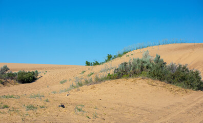 Sand dunes St Anthony Idaho, hill and blue sky