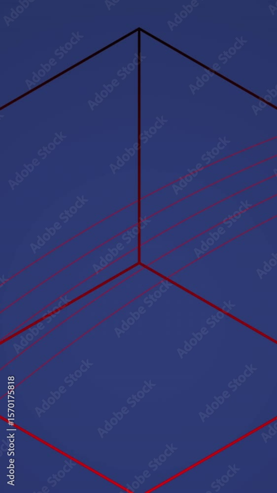 Poster animation of moving cube and shapes on blue background