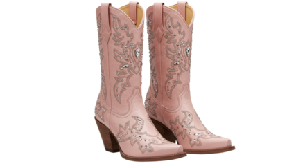 Pink Cowboy Boots Detailed with Ornament on White Background
