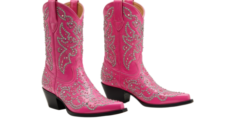 Pink Cowboy Boots with Rhinestones Pair of Western Style Footwear
