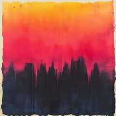 Obraz premium An abstract painting featuring vibrant gradient colors of orange, pink, and black, creating a striking visual contrast and depth.