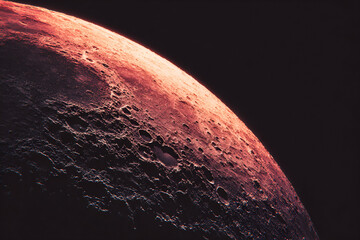 Lunar Majesty: Witness the ethereal beauty of the moon in striking detail. The surface is brought to life with intricate shadows and craters, bathed in a warm, otherworldly glow.