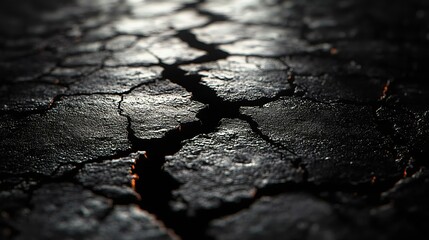 Obraz premium Detailed close-up of cracked dark surface with intricate textures, ideal for background or thematic designs related to decay and nature.