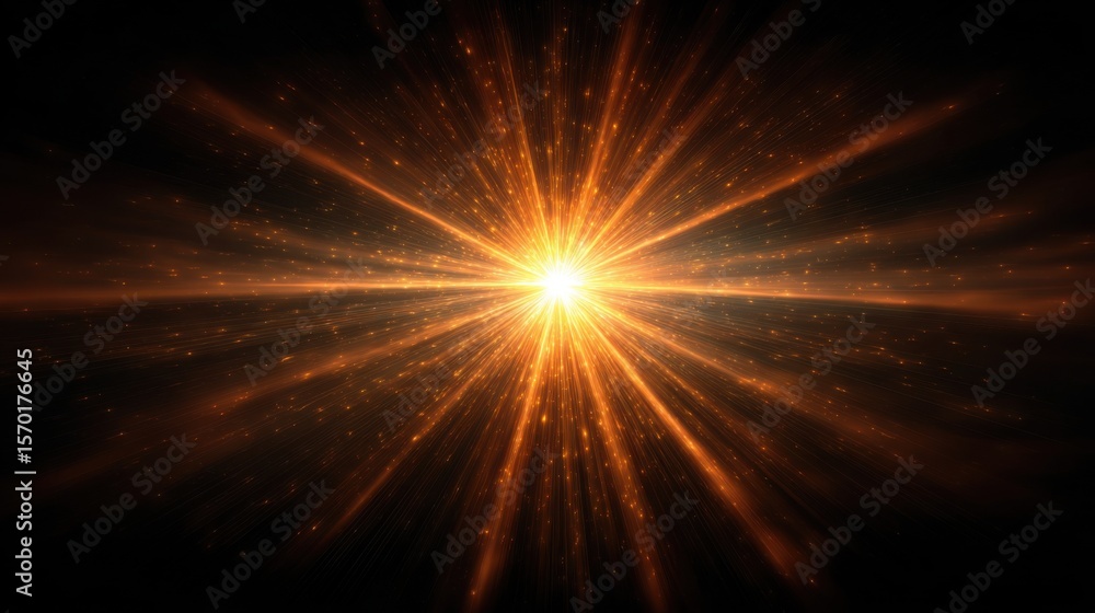 Poster a brilliant burst of light emanates outward, casting a warm glow against the dark space. the scene c