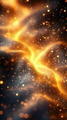 A stunning abstract artwork featuring shimmering golden particles and soft waves of light against a dark background, creating a mesmerizing effect.