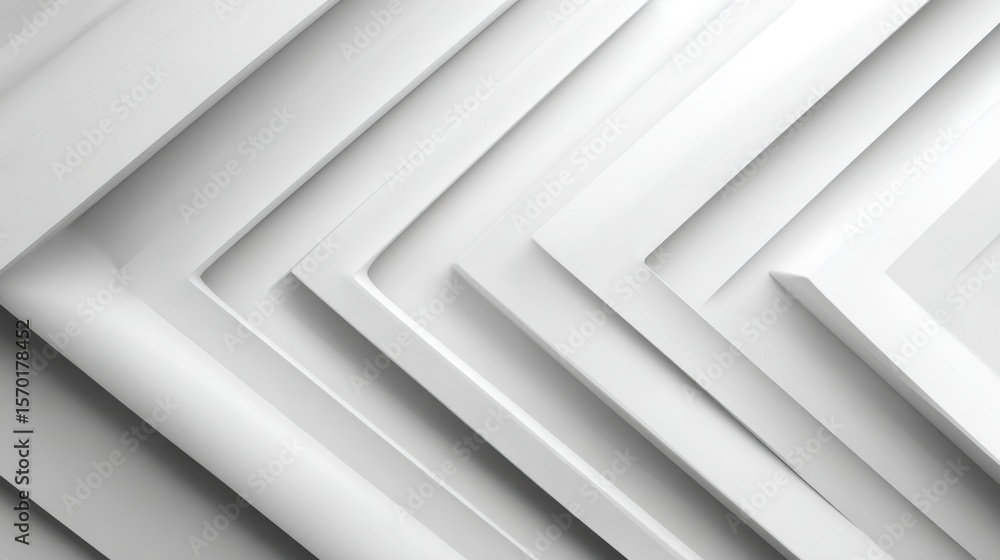 Poster layers of white panels create an abstract geometric design that adds depth and dimension to the spac