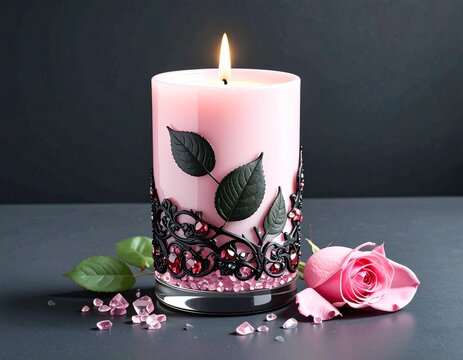 A candle and rose petals - Powered by Adobe