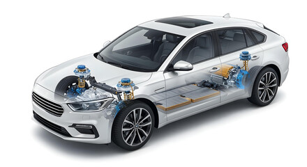 detailed electric car internal components view.