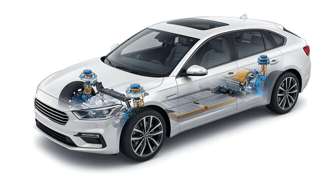 detailed electric car internal components view.