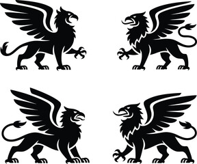 Obraz premium Majestic Griffin Illustrations Heraldic Symbols of Power and Mythical Creatures