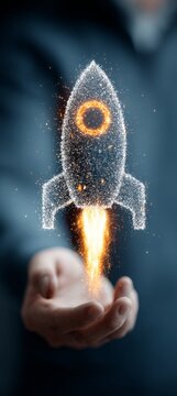 Concepto sobre ideas nacientes y relucientes, un cohete hacia arriba, simboliza las grandes ideas que comienzan a surgir.