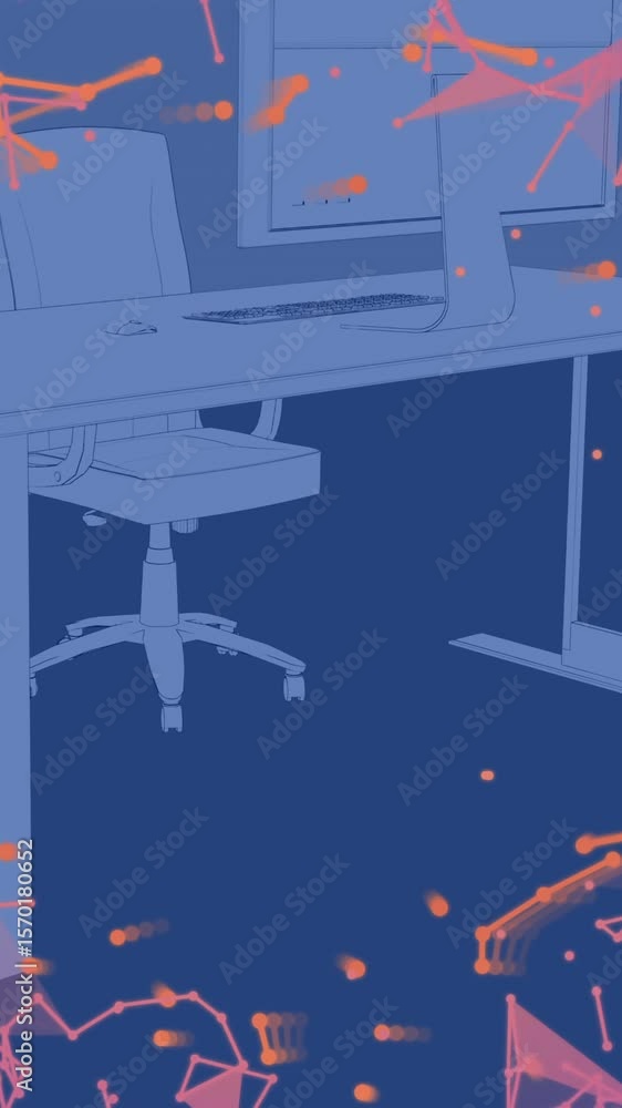 Aufkleber animation of plexus networks over 3d office model against blue background
