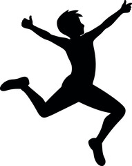 Black Silhouette of Person Jumping in Air with Energetic Pose Vector