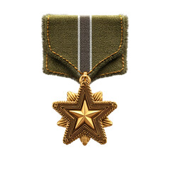 Close up of a bronze star medal with green ribbon on a black background view