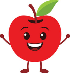 cute smiling apple character vector with leaf and arms cartoon fruit illustration