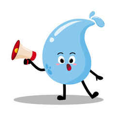 Cute Hand Drawn Water Drop Speaking Using Megaphone Bravely