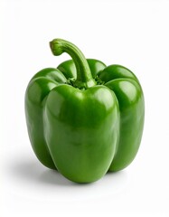A green bell pepper on a white backdrop.