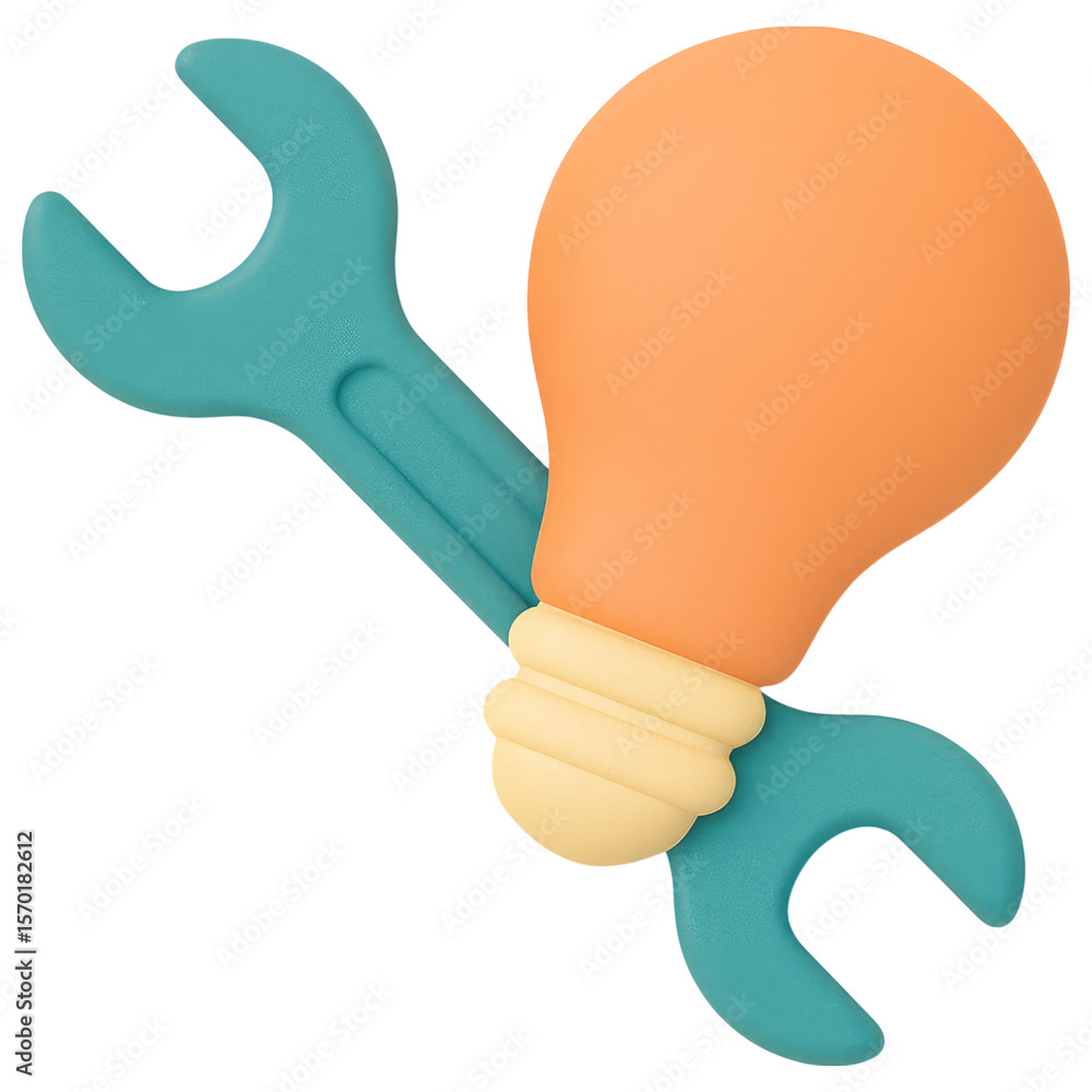 Poster innovative solution lightbulb wrench 3d perfect for website design app development problem solving c