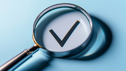 Rigorous Quality Assurance Concept Shown by a Magnifying Glass Revealing a Bold Approval Checkmark.
