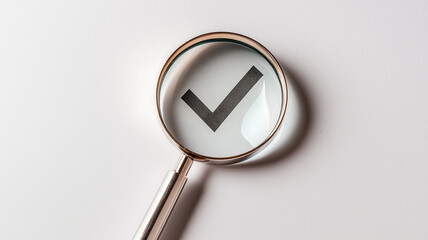 Rigorous Quality Assurance Concept Shown by a Magnifying Glass Revealing a Bold Approval Checkmark.

