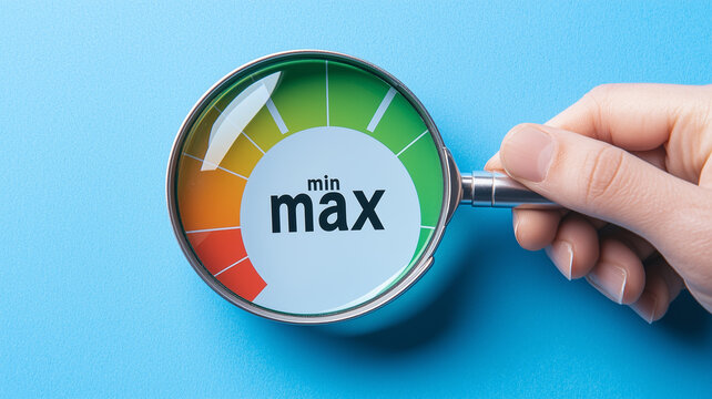 Performance Level Assessment Illustrated by a Magnifier Revealing a Colour Scale Gauge.
