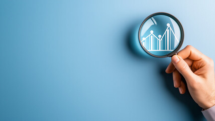 Market Insights Amplified by a Magnifying Glass Highlighting an Upward Growth Chart.
