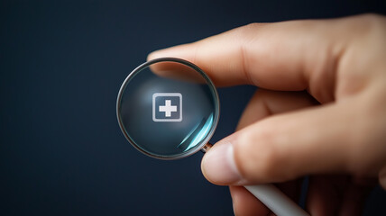 Healthcare Quality Inspection Symbolised by a Lens Focused on a Medical Cross.

