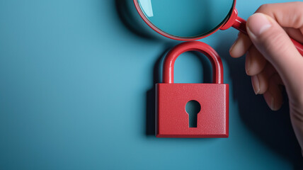 Data Security Audit Concept with Magnifying Glass and Red Padlock.
