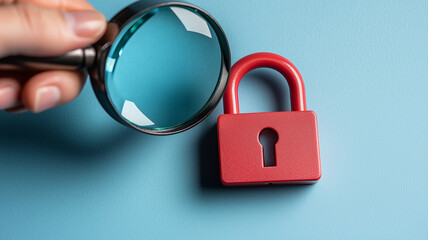 Data Security Audit Concept with Magnifying Glass and Red Padlock.

