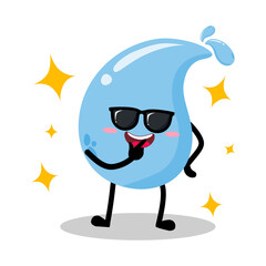 Cute Hand Drawn Cool Water Drop Feeling Proud Wearing Sunglasses